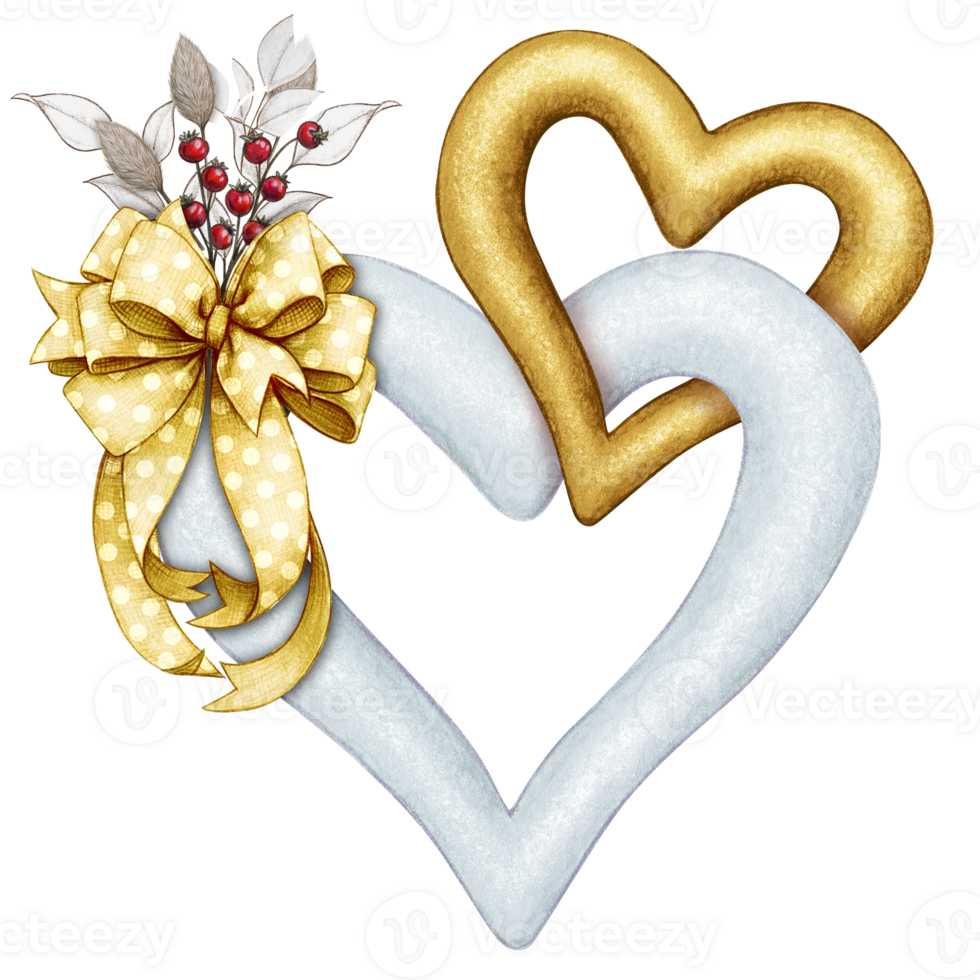 watercolor decorative linked hearts with bow png