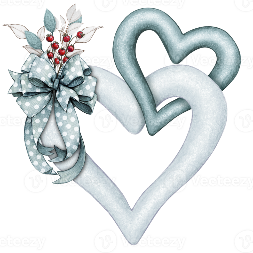 watercolor decorative linked hearts with bow png