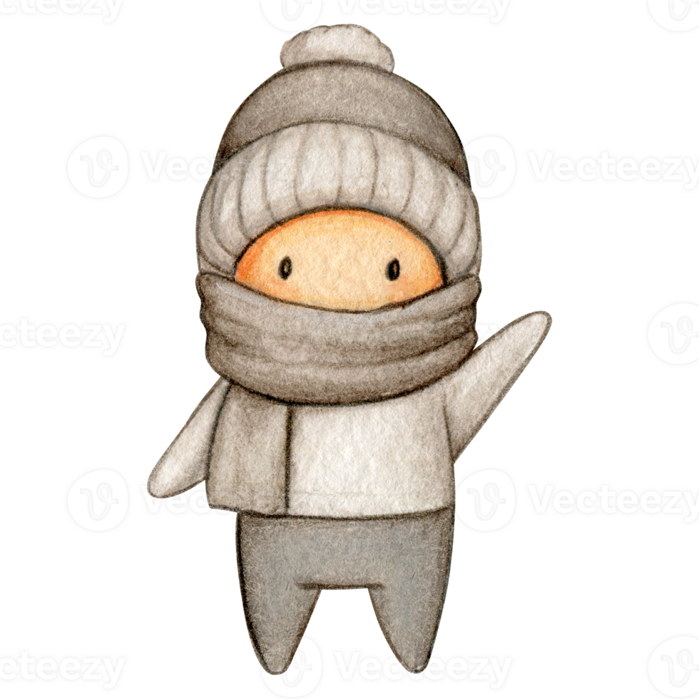Watercolor hand drawn cute winter character png