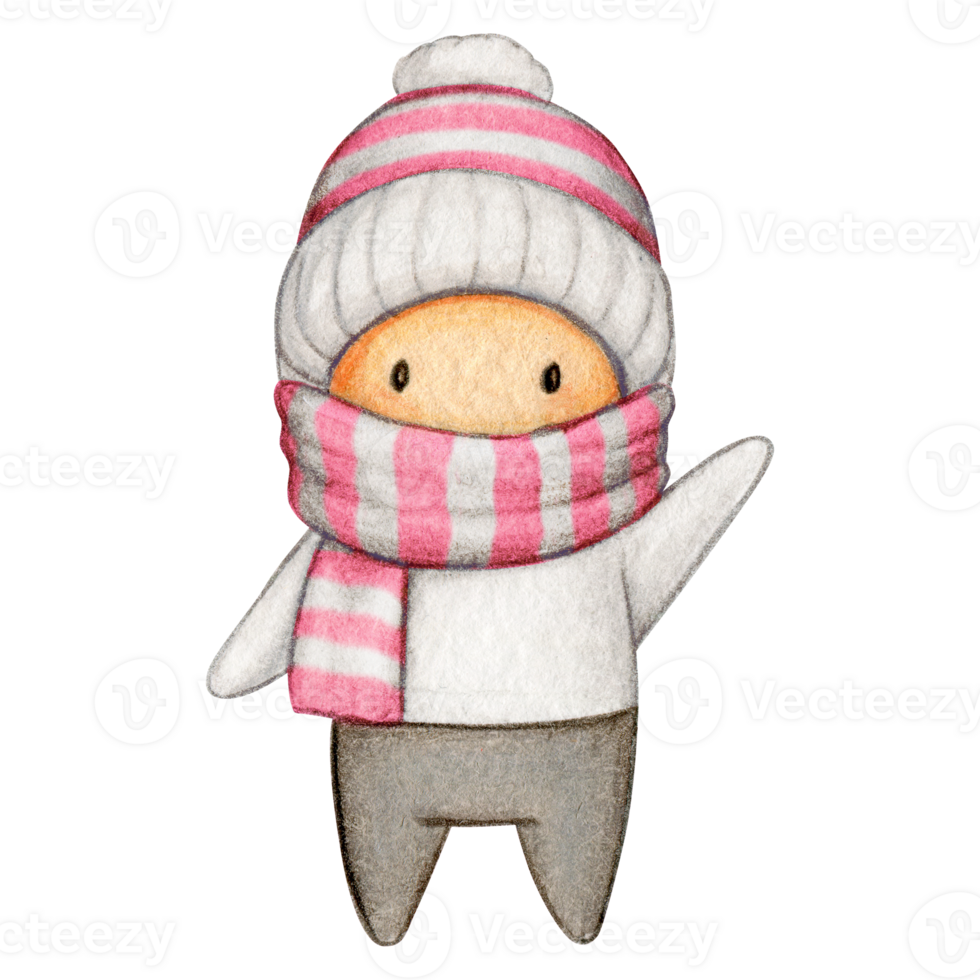 Watercolor hand drawn cute winter character png