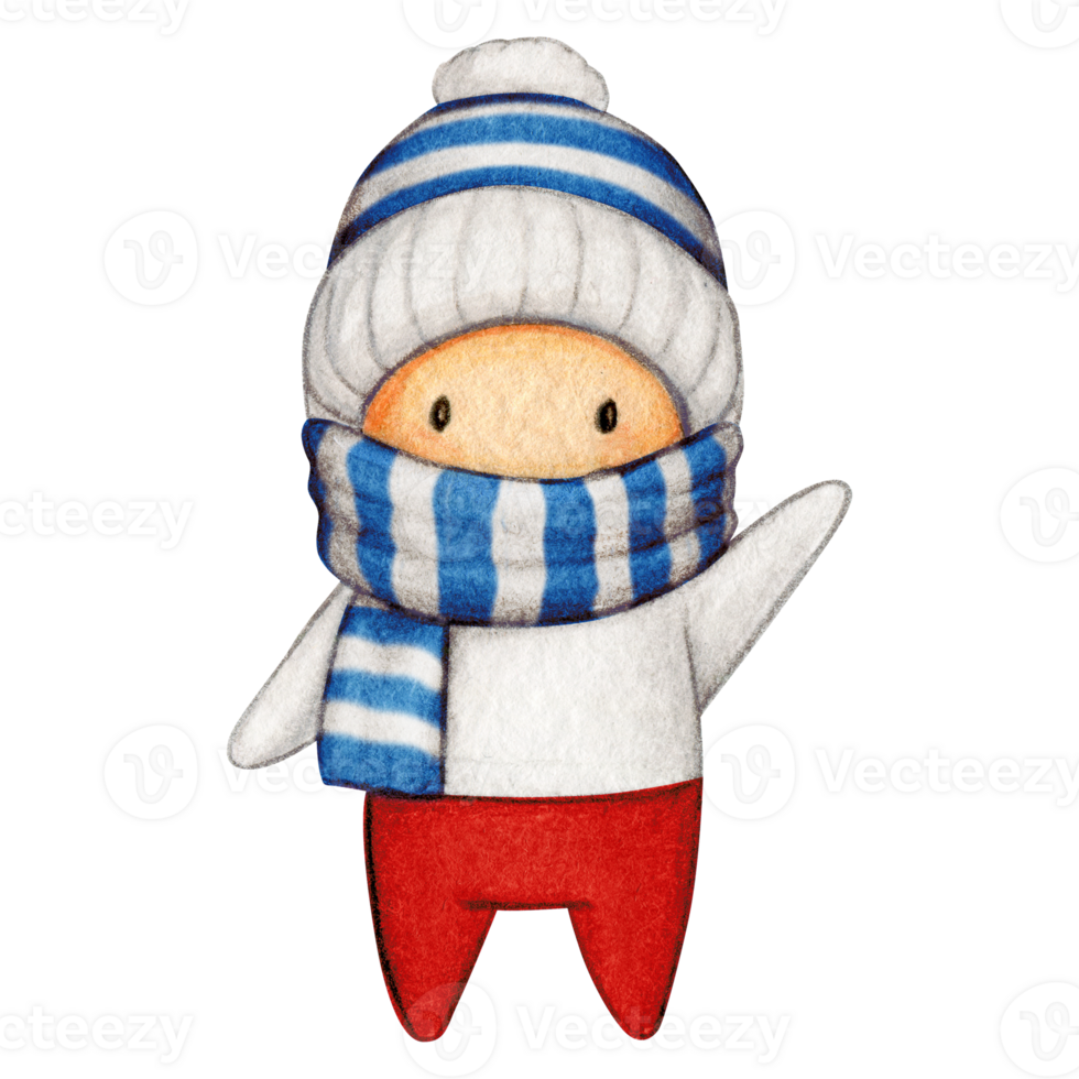 Watercolor hand drawn cute winter character png