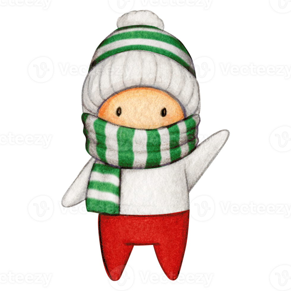 Watercolor hand drawn cute winter character png