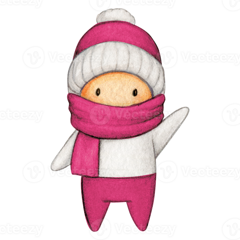 Watercolor hand drawn cute winter character png