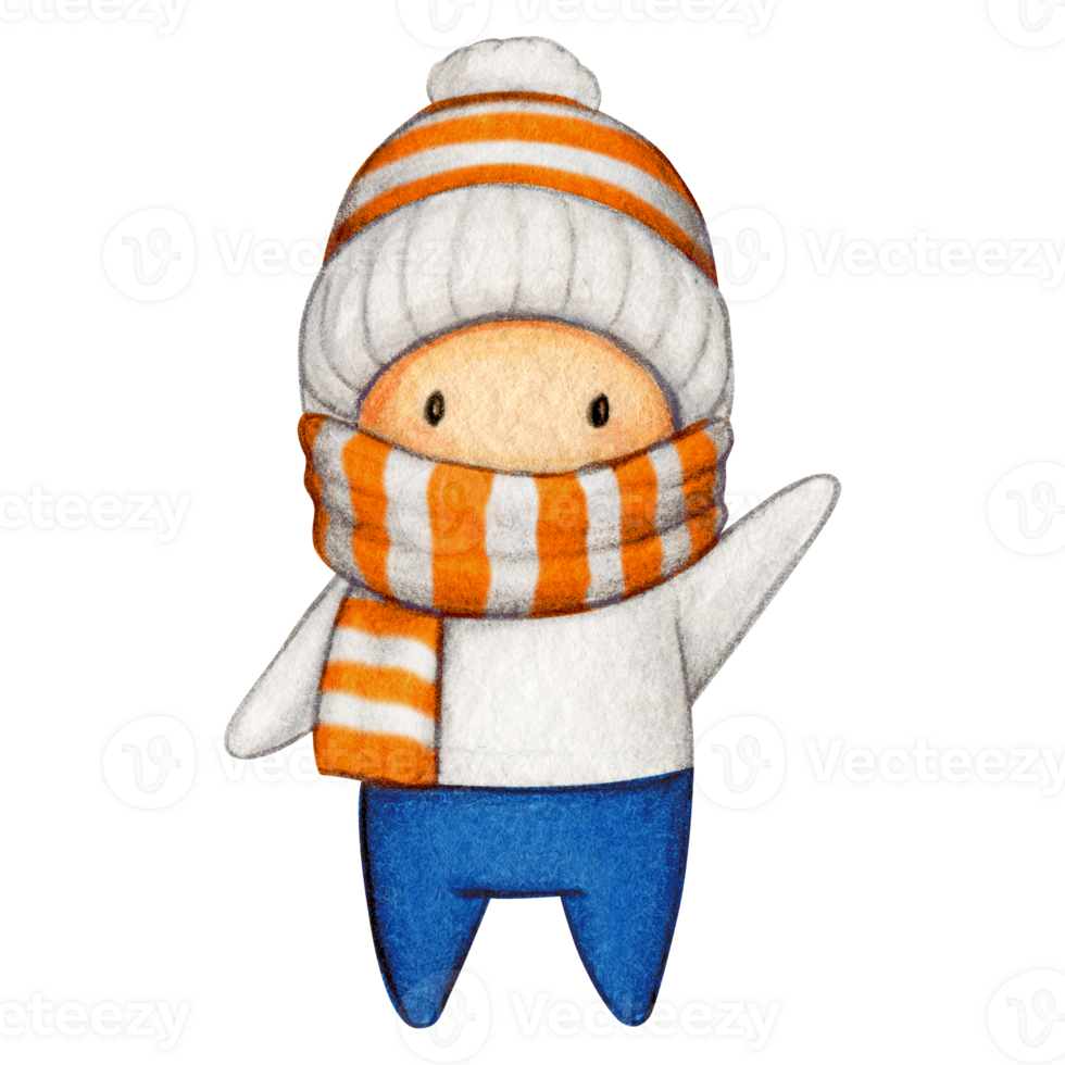 Watercolor hand drawn cute winter character png