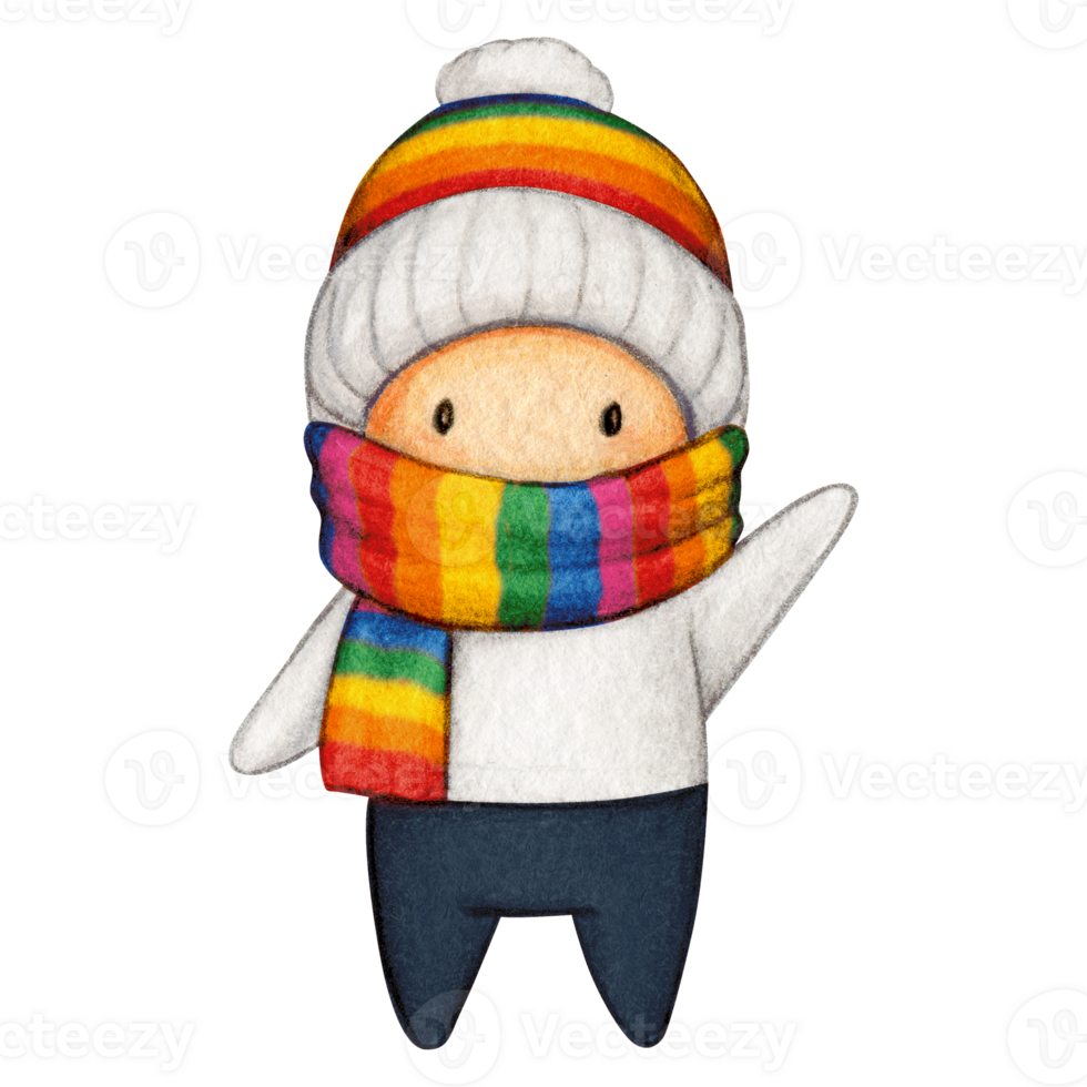 Watercolor hand drawn cute winter character png