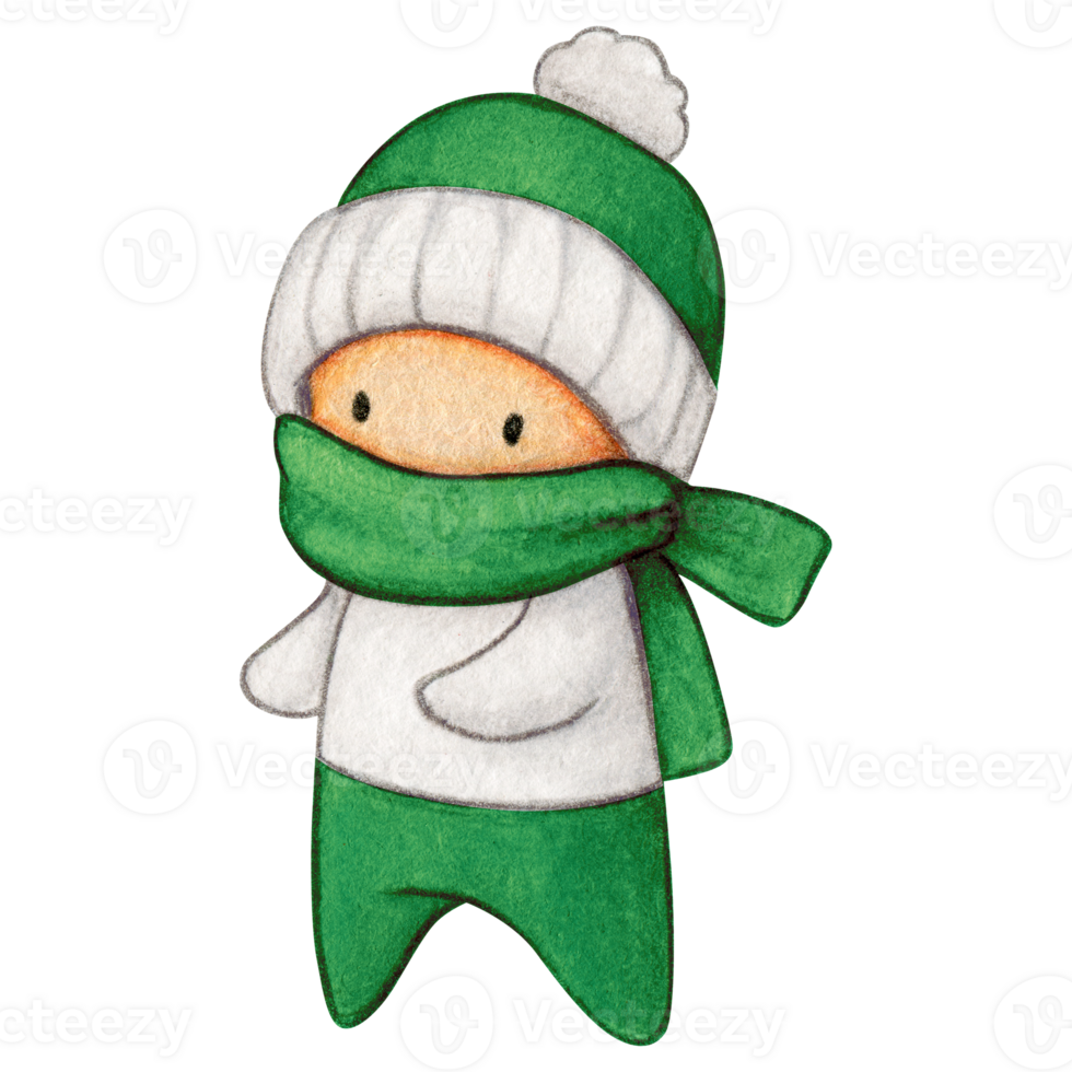 Watercolor hand drawn cute winter character png