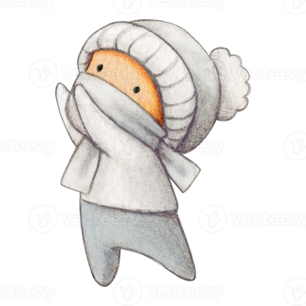 Watercolor hand drawn cute winter character png