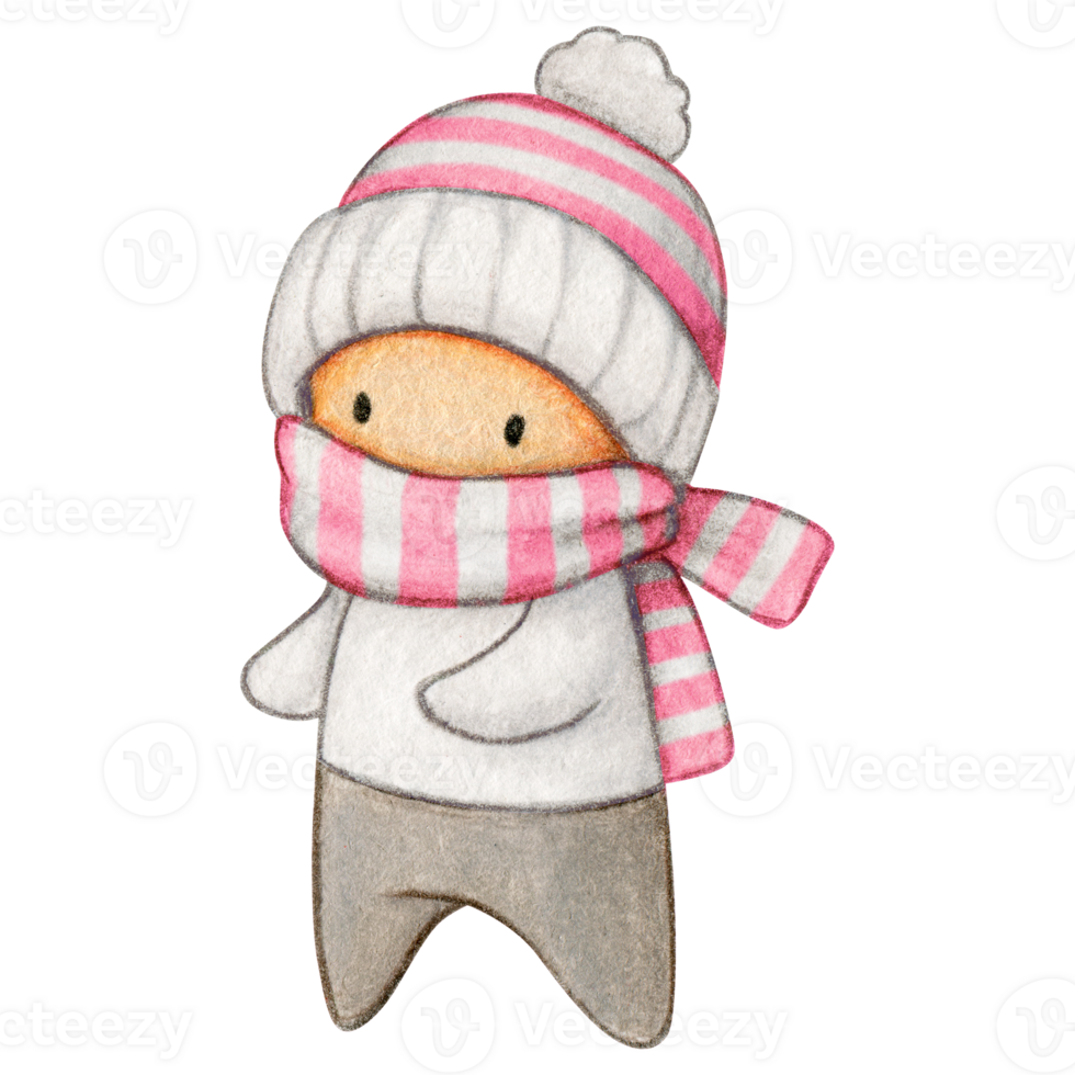 Watercolor hand drawn cute winter character png