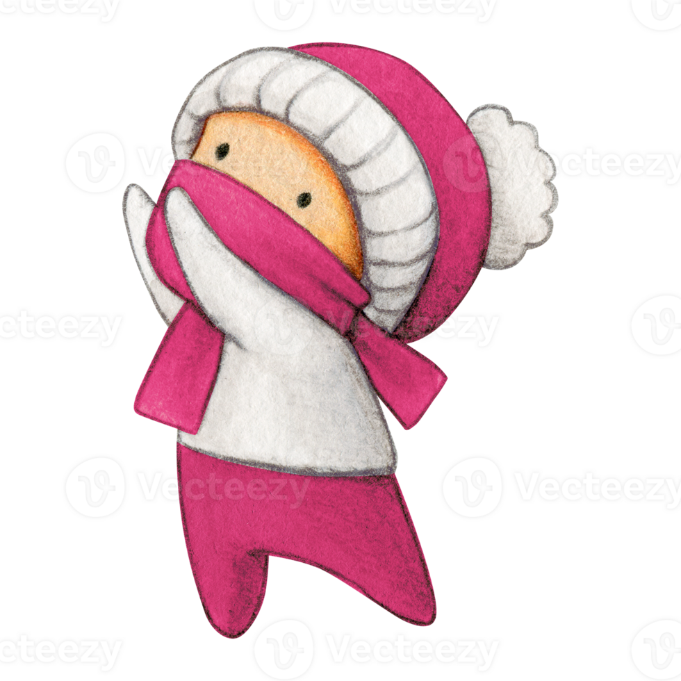 Watercolor hand drawn cute winter character png