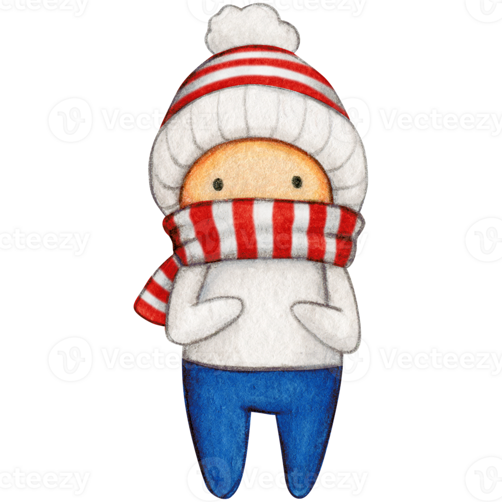 Watercolor hand drawn cute winter character png