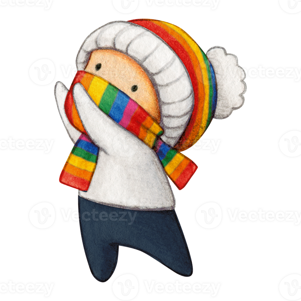 Watercolor hand drawn cute winter character png