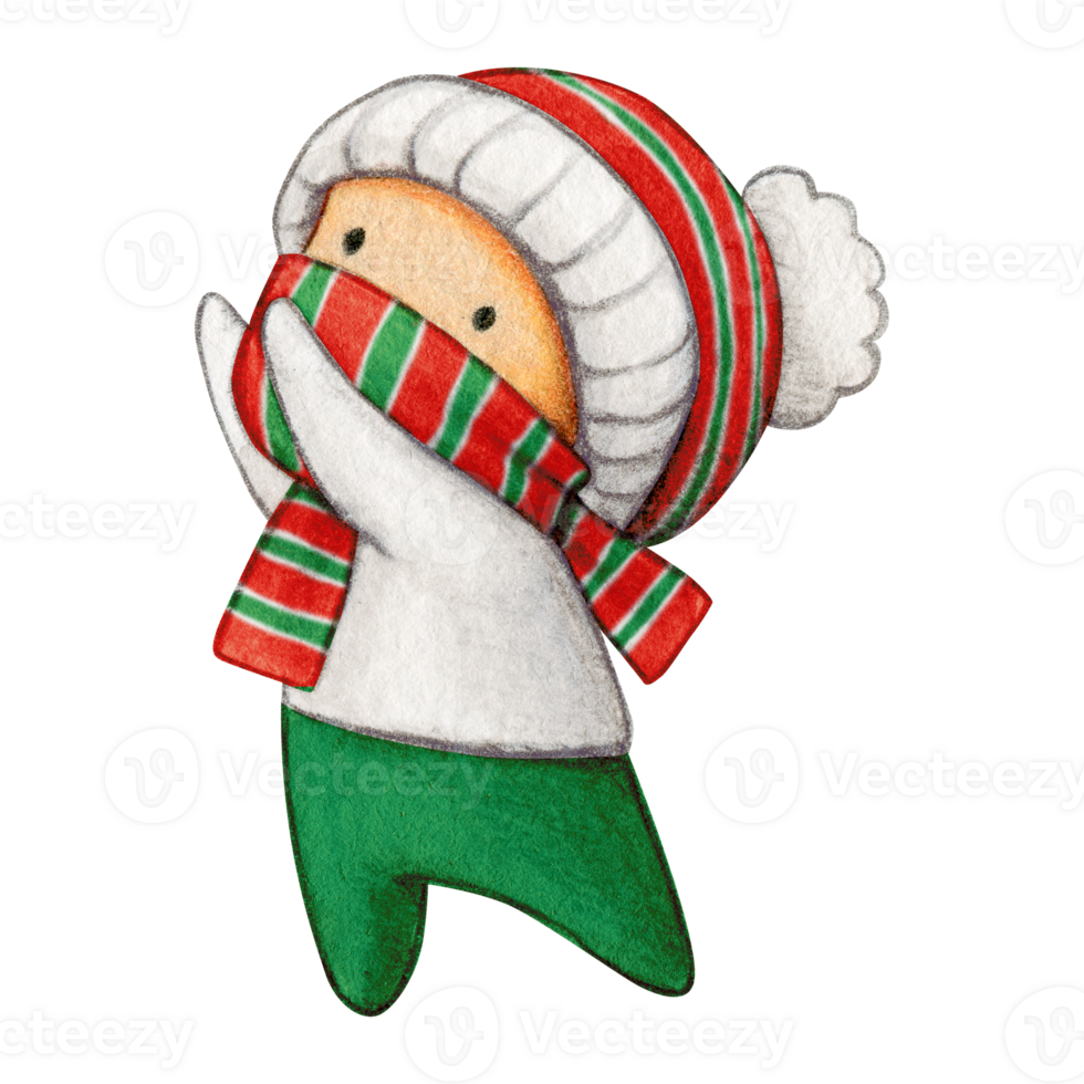 Watercolor hand drawn cute winter character png