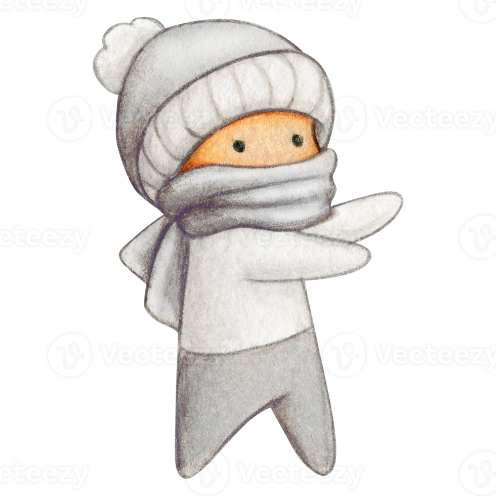 Watercolor hand drawn cute winter character png