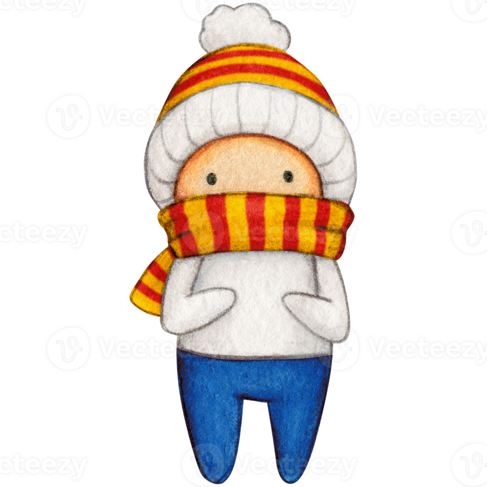 Watercolor hand drawn cute winter character png