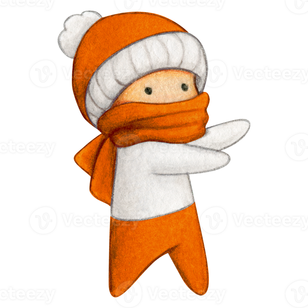 Watercolor hand drawn cute winter character png