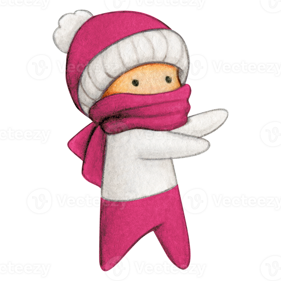 Watercolor hand drawn cute winter character png