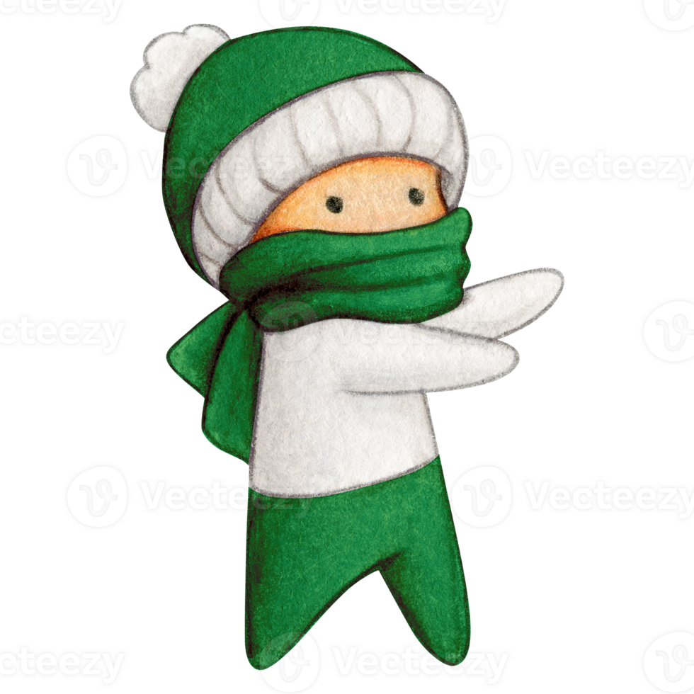 Watercolor hand drawn cute winter character png