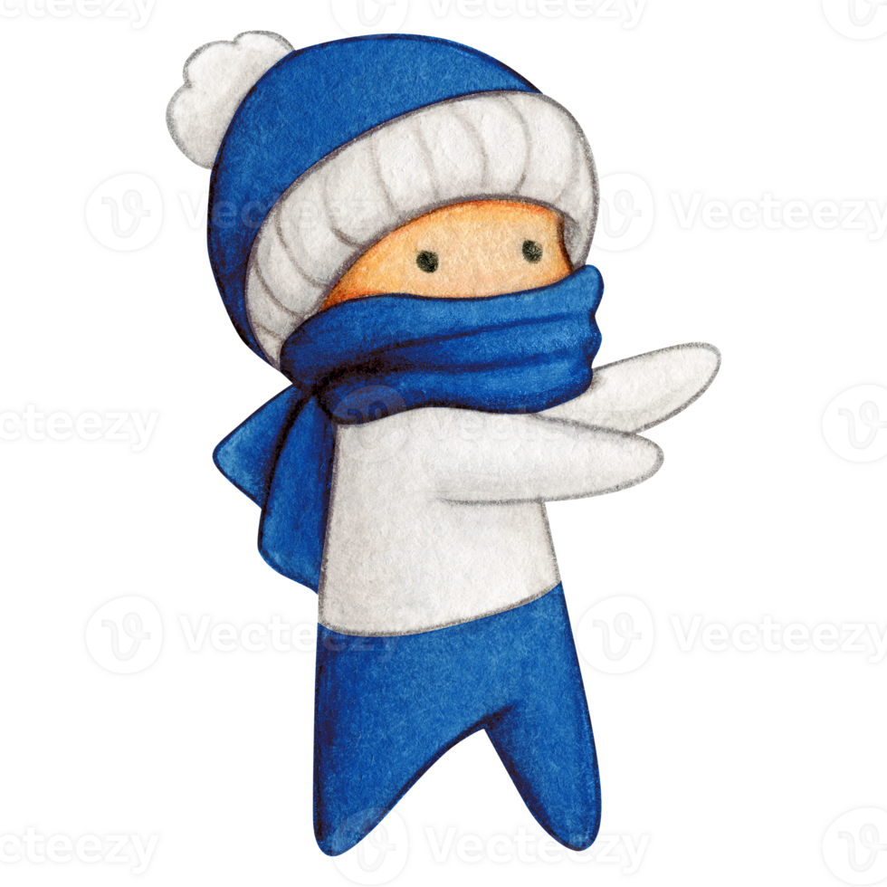 Watercolor hand drawn cute winter character png