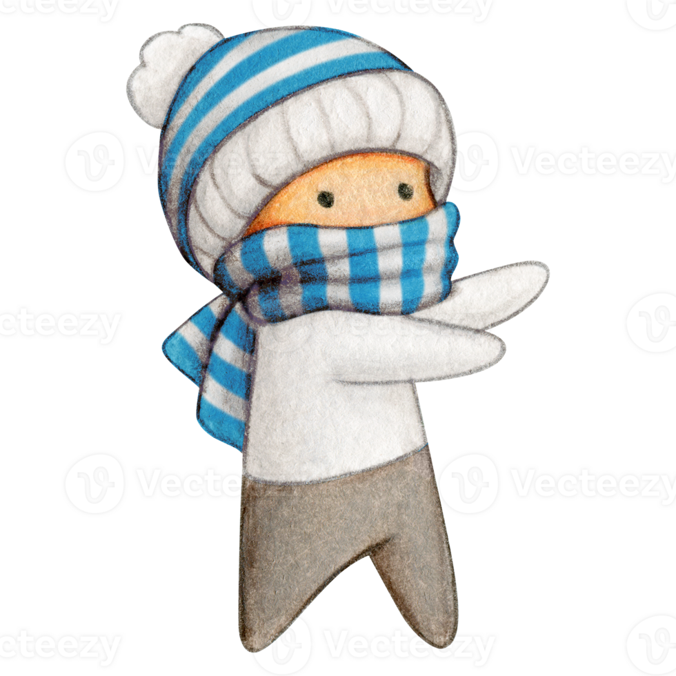Watercolor hand drawn cute winter character png