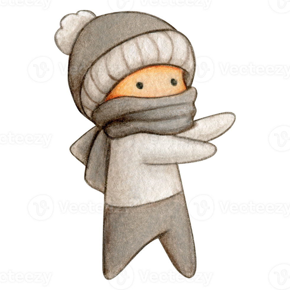Watercolor hand drawn cute winter character png