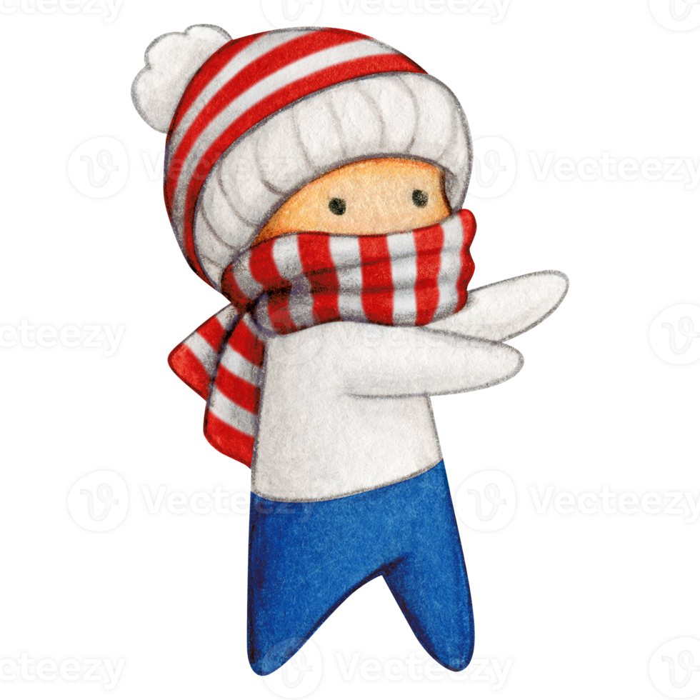 Watercolor hand drawn cute winter character png