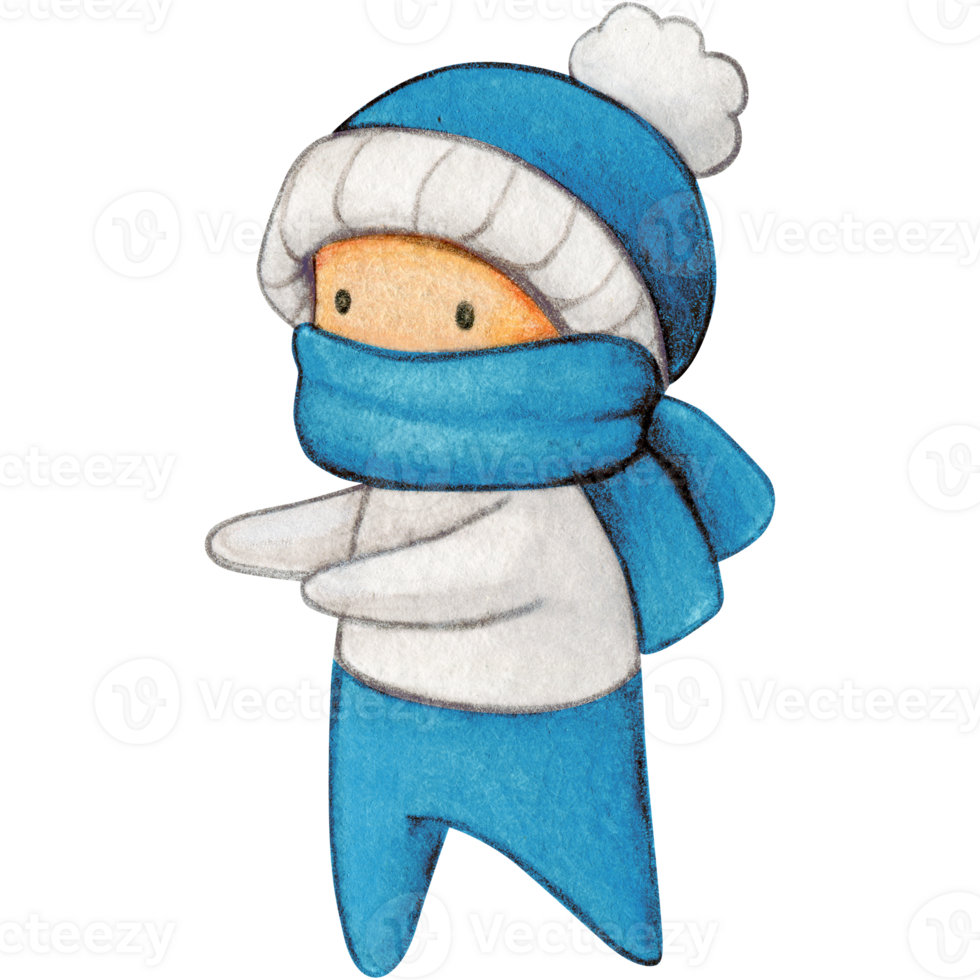 Watercolor hand drawn cute winter character png
