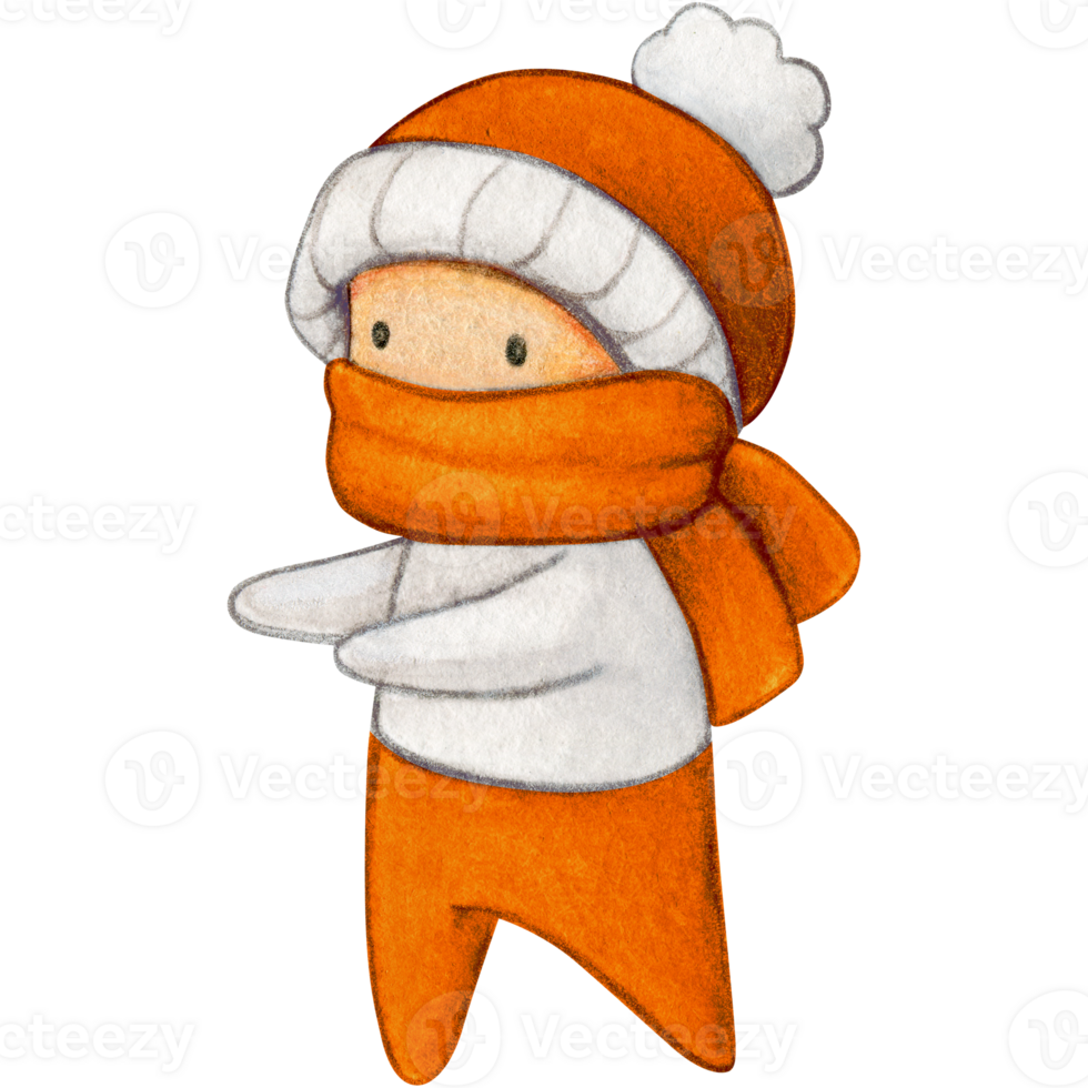 Watercolor hand drawn cute winter character png
