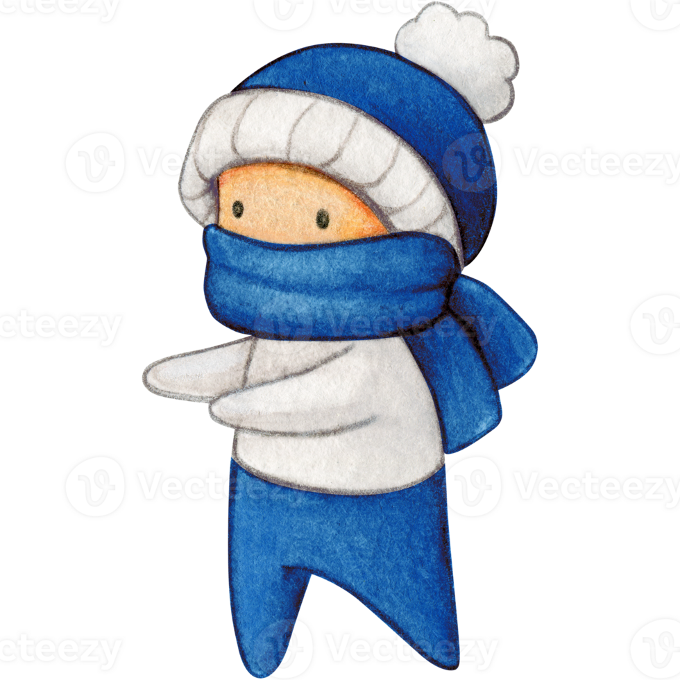Watercolor hand drawn cute winter character png
