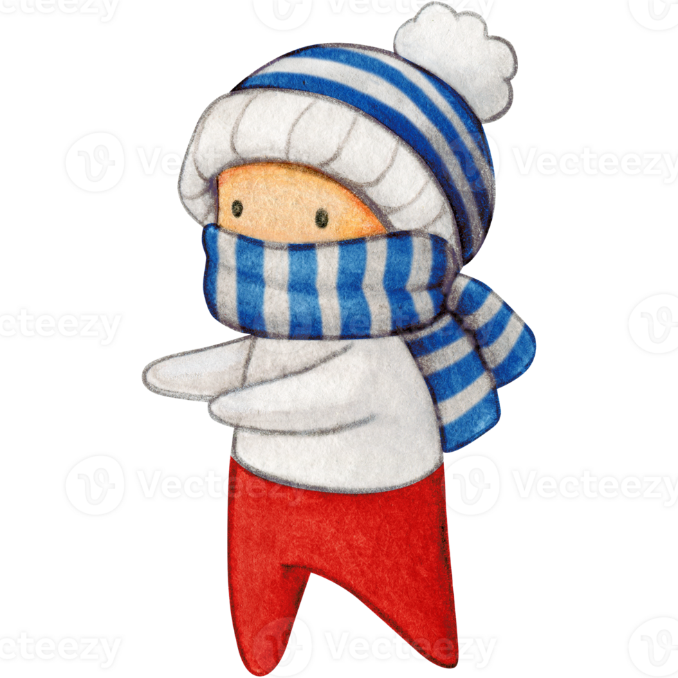 Watercolor hand drawn cute winter character png