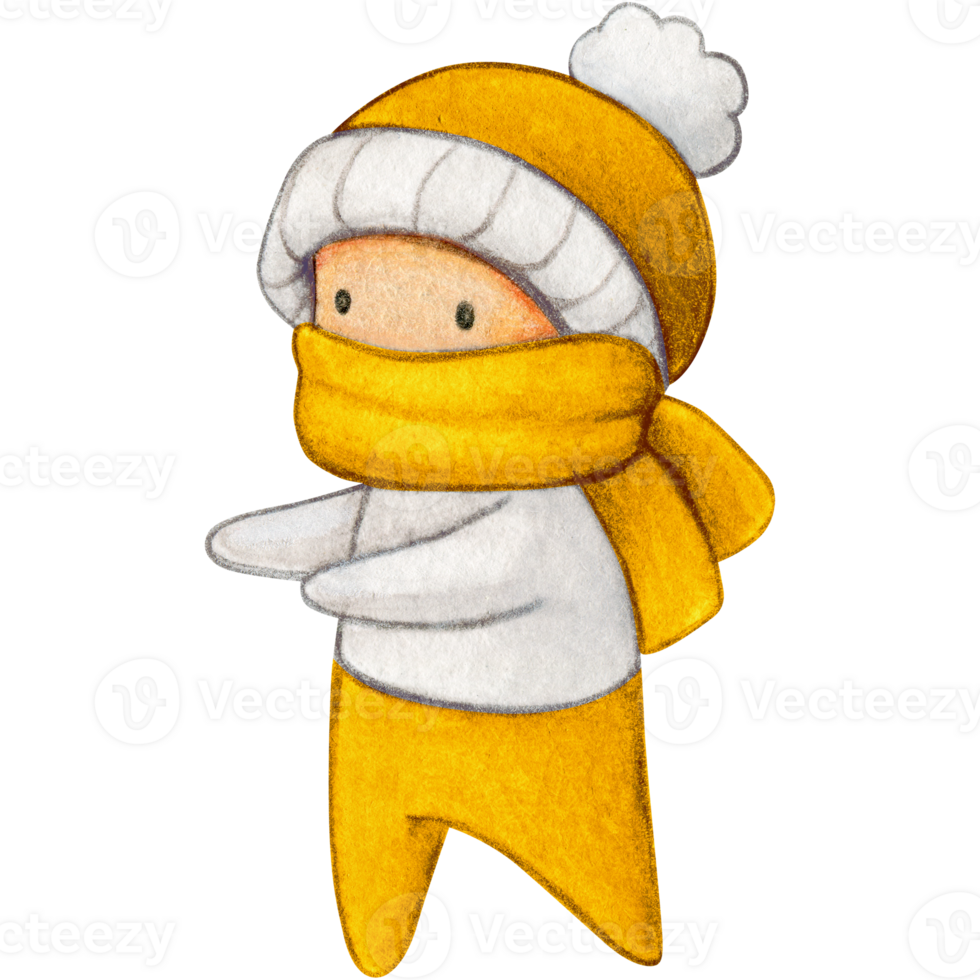 Watercolor hand drawn cute winter character png