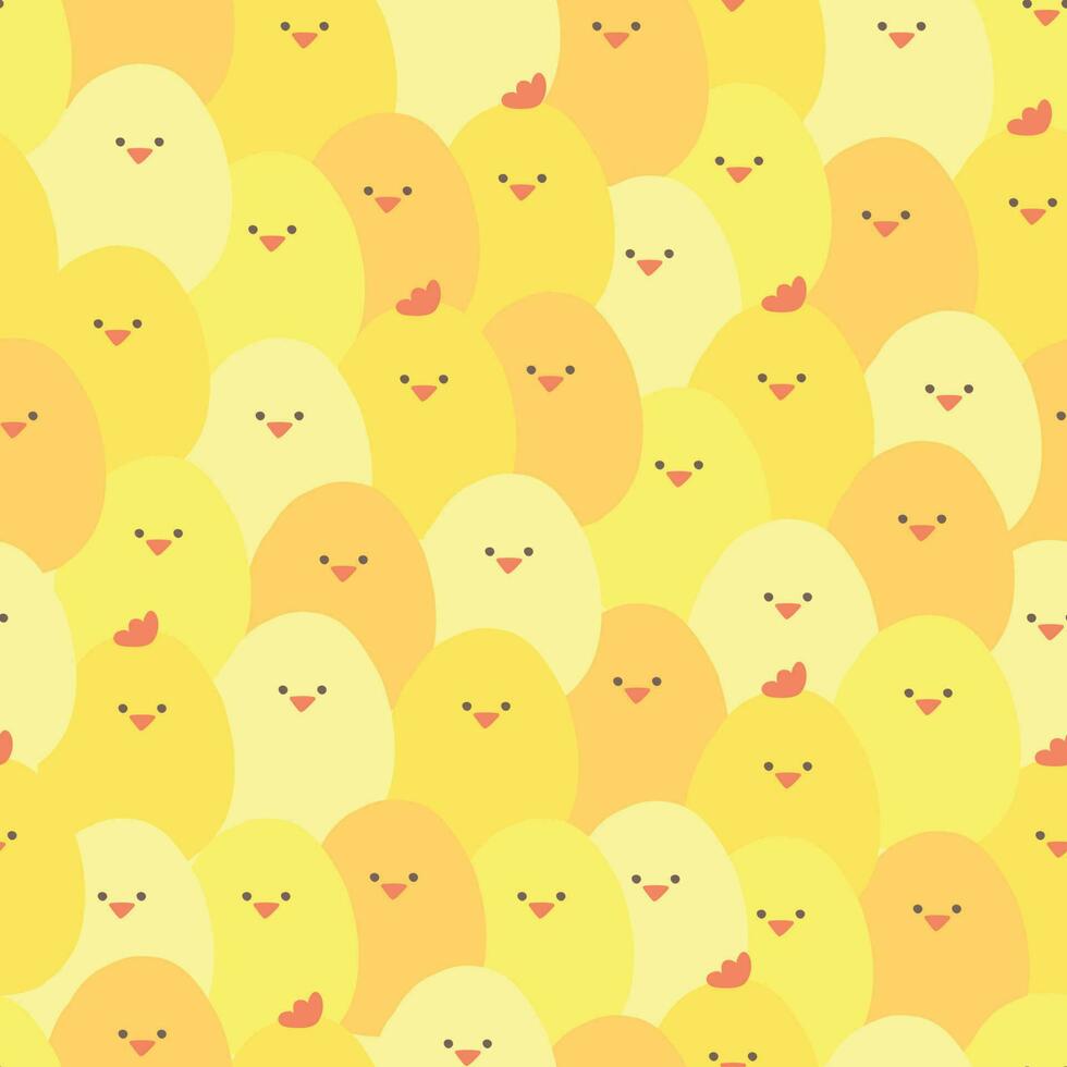 Cute seamless pattern about farm live with crowd of chikens. Bright cartoon vector summer background.  wallpaper, fills, kid design.  little fat yellow Easter chicken