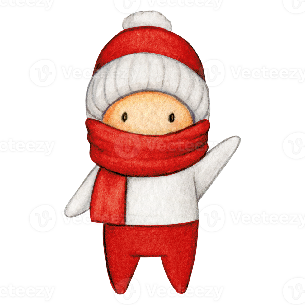 Watercolor hand drawn cute winter character png
