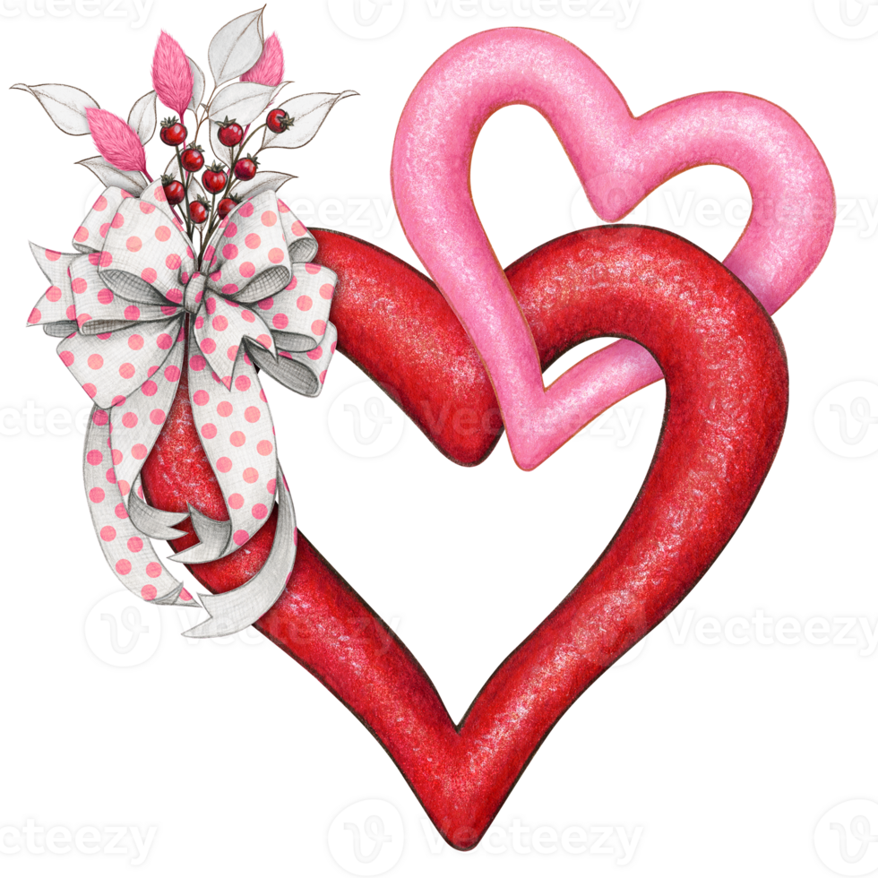 watercolor decorative linked hearts with bow png