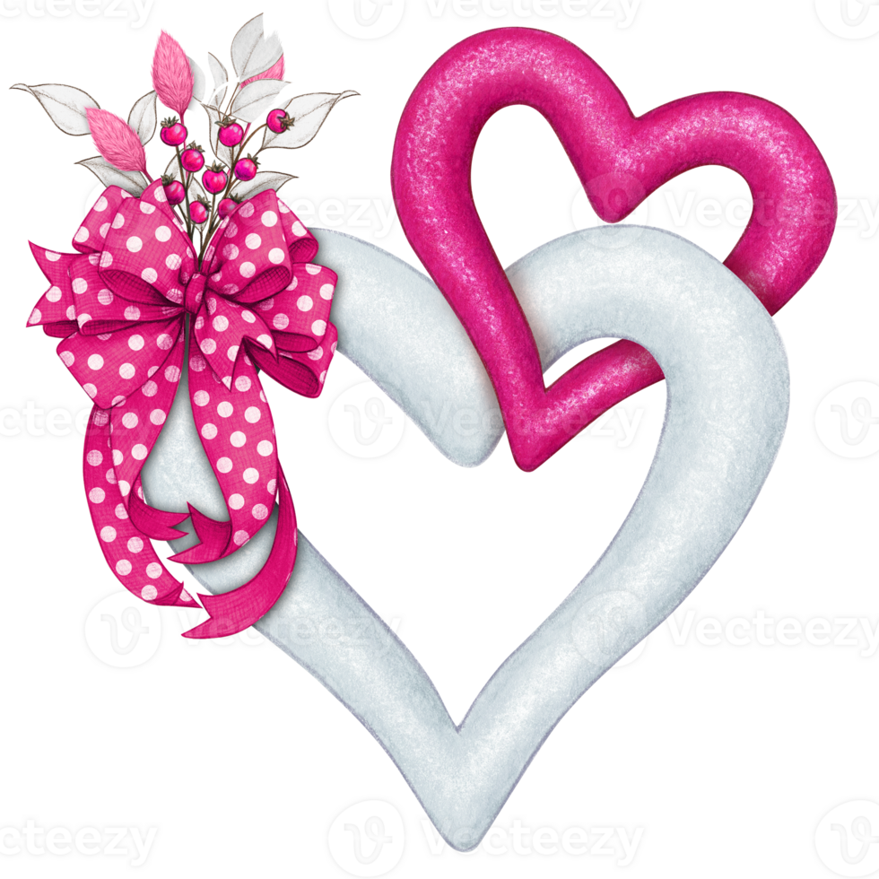watercolor decorative linked hearts with bow png