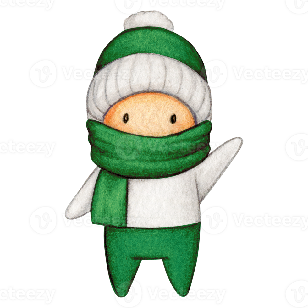 Watercolor hand drawn cute winter character png