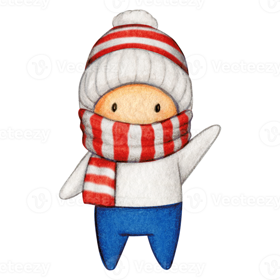 Watercolor hand drawn cute winter character png