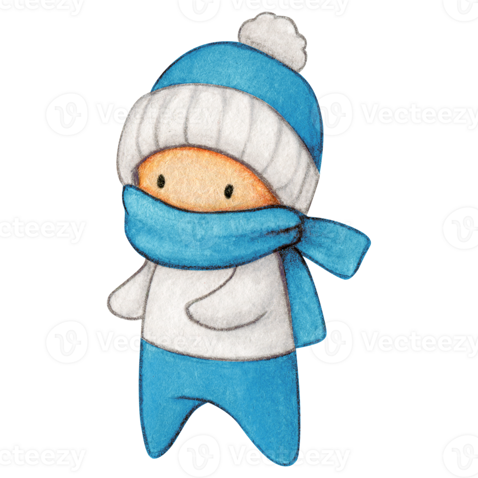 Watercolor hand drawn cute winter character png
