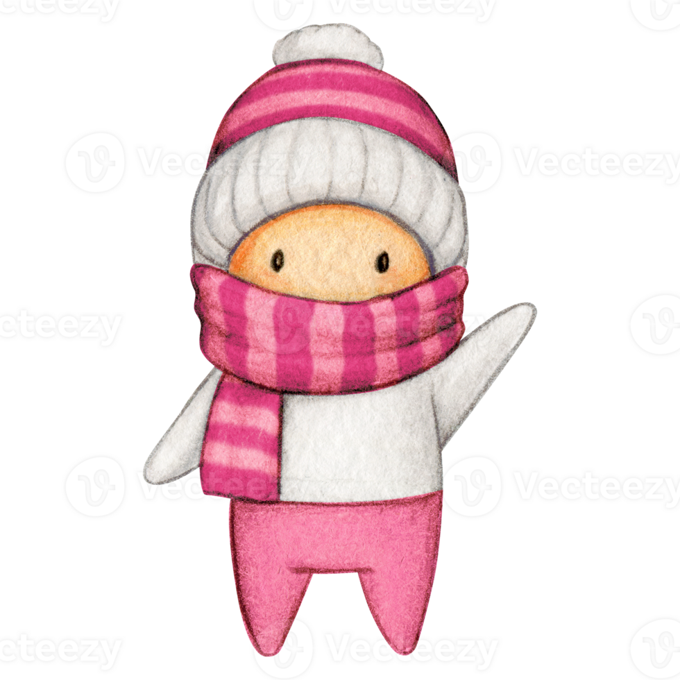 Watercolor hand drawn cute winter character png