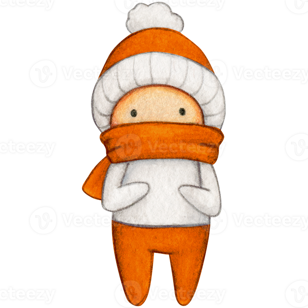 Watercolor hand drawn cute winter character png
