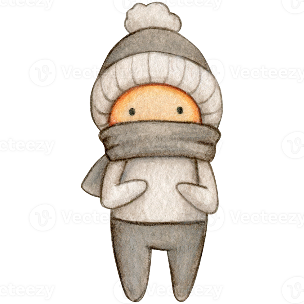 Watercolor hand drawn cute winter character png