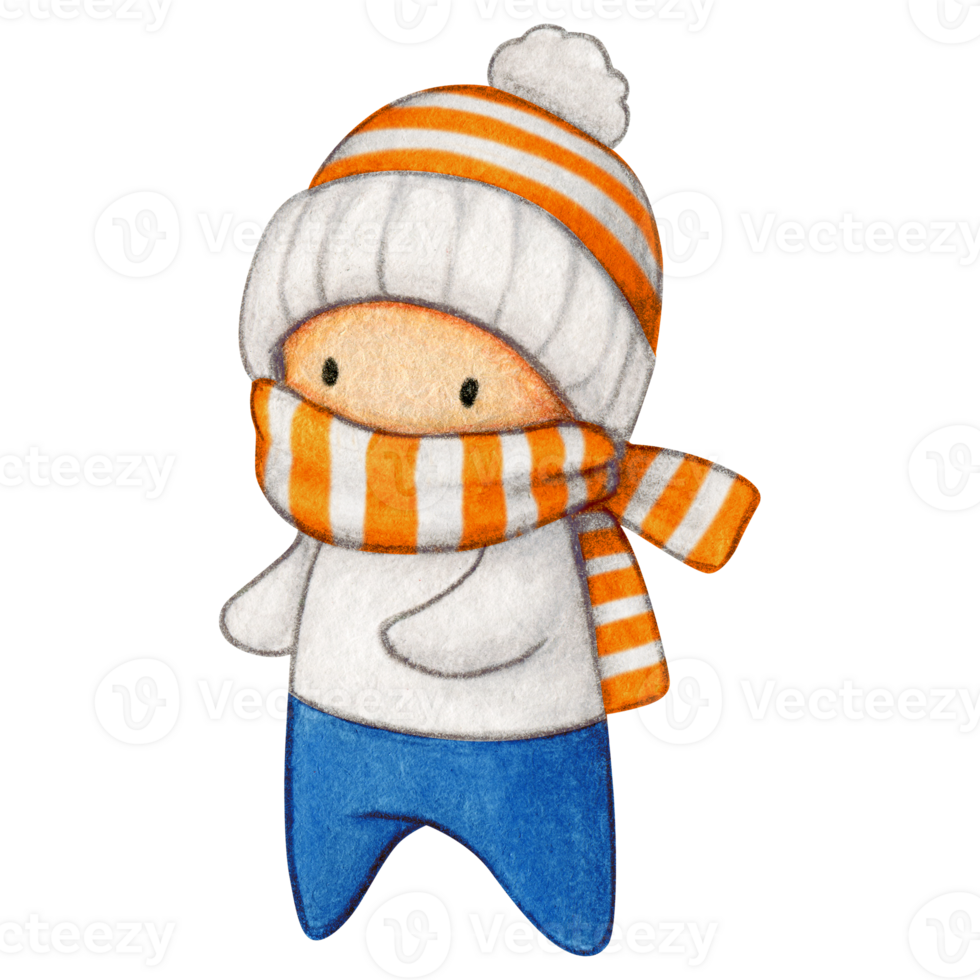 Watercolor hand drawn cute winter character png