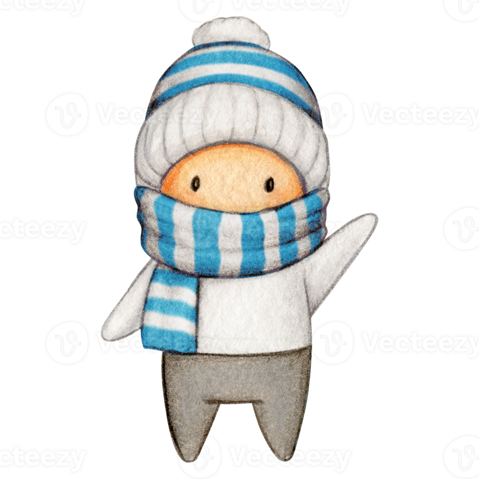 Watercolor hand drawn cute winter character png