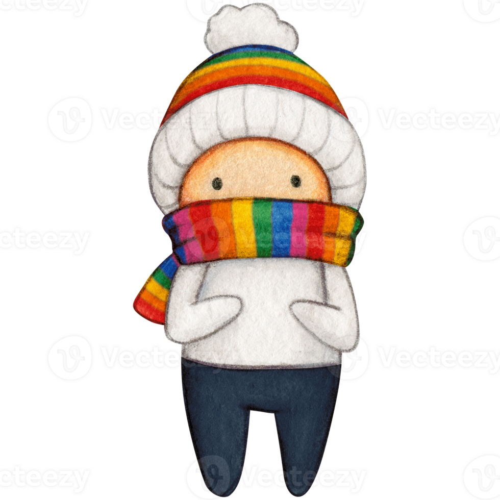 Watercolor hand drawn cute winter character png