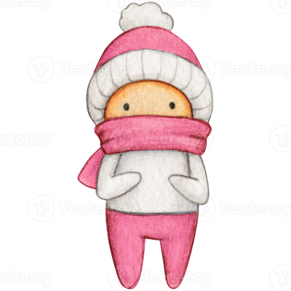 Watercolor hand drawn cute winter character png