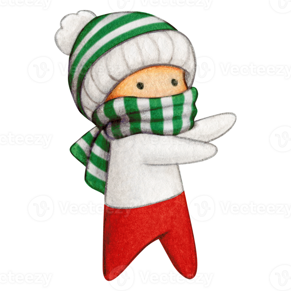 Watercolor hand drawn cute winter character png