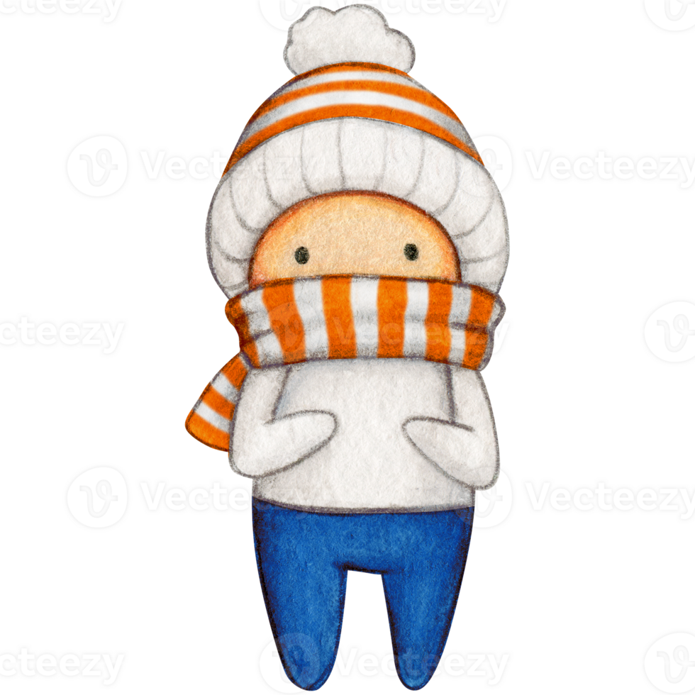 Watercolor hand drawn cute winter character png