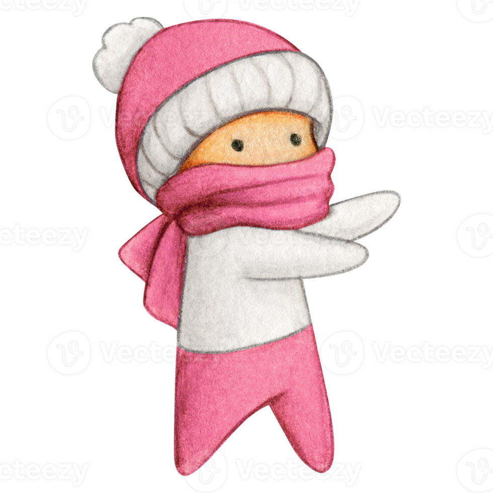 Watercolor hand drawn cute winter character png