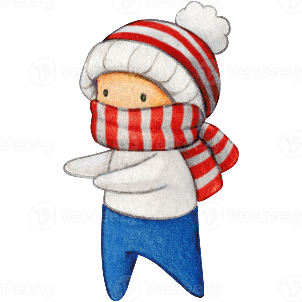 Watercolor hand drawn cute winter character png