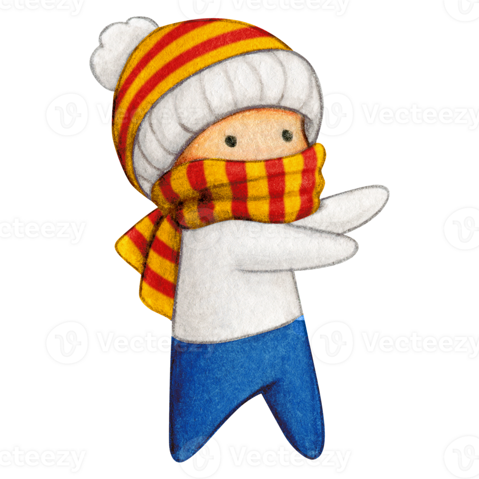 Watercolor hand drawn cute winter character png