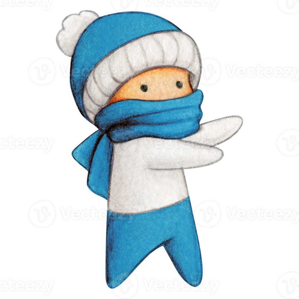 Watercolor hand drawn cute winter character png